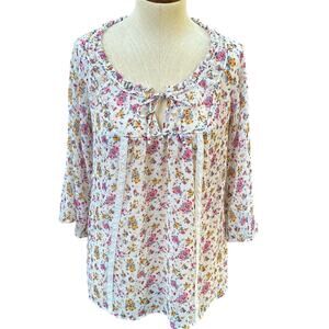 Decree 3/4 Sleeve Floral Sheer Peasant Top Size Small
